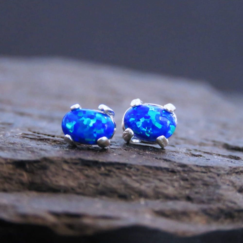 Australian Blue Opal Stud Earrings Earrings Handmade Handcrafted