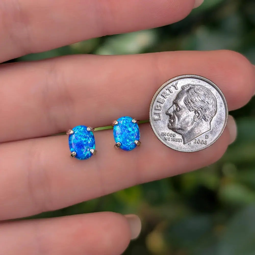 Australian Blue Opal Stud Earrings Earrings Handmade Handcrafted