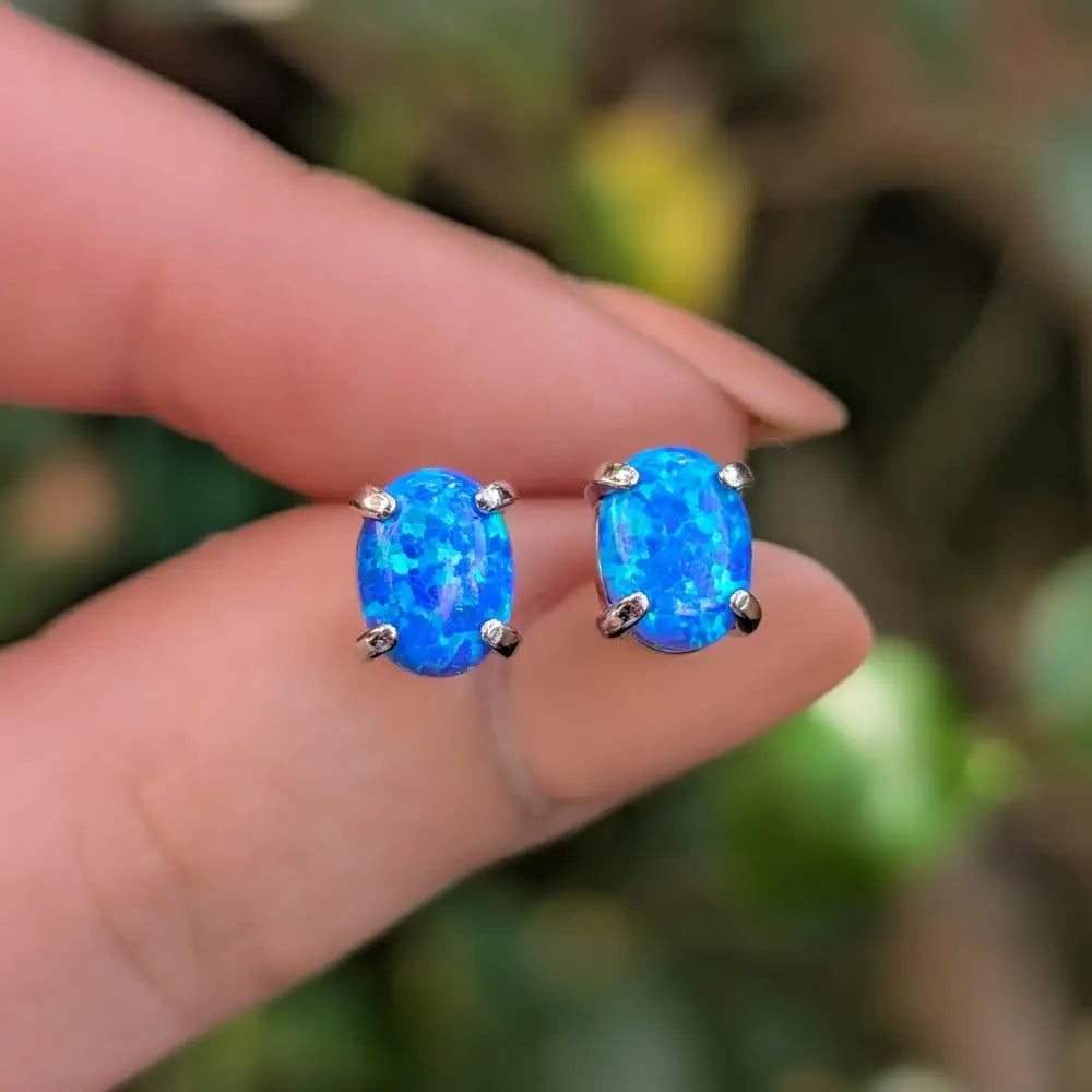 Australian Blue Opal Stud Earrings Earrings Handmade Handcrafted