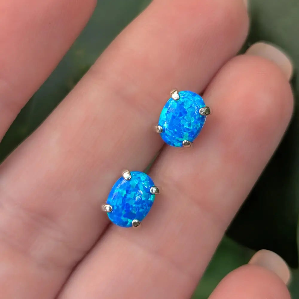 Australian Blue Opal Stud Earrings Earrings Handmade Handcrafted