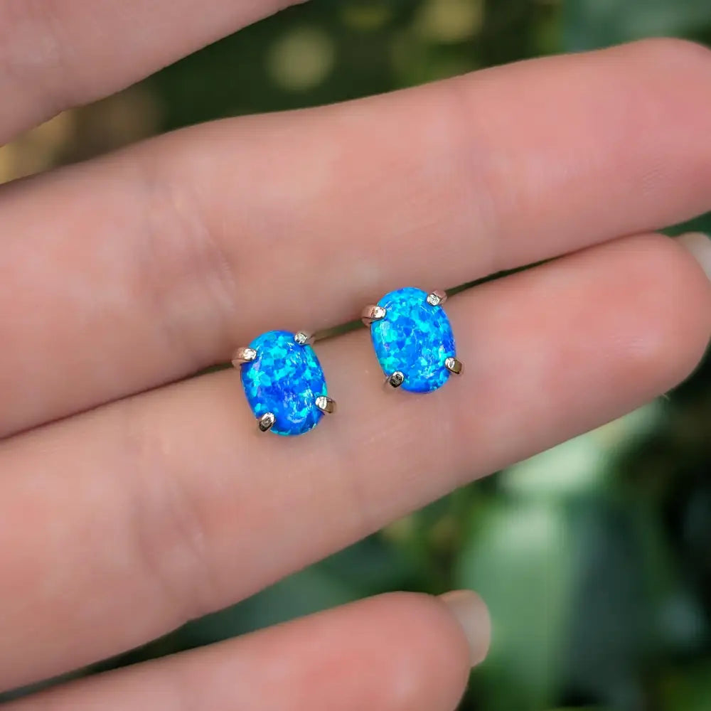 Australian Blue Opal Stud Earrings Earrings Handmade Handcrafted
