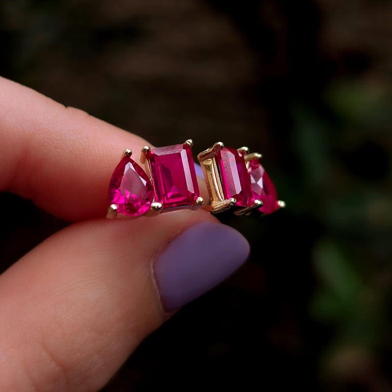 The Aurora - Toi et Moi Ruby Earrings Earrings Handmade Handcrafted