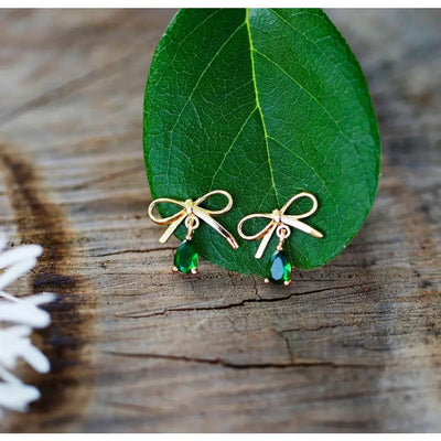 Birthstone Bow Dangle Earrings Earrings Handmade Handcrafted