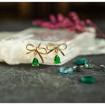 Birthstone Bow Dangle Earrings Earrings Handmade Handcrafted