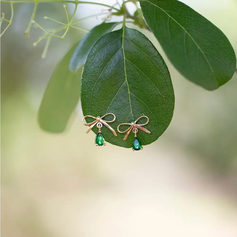 Birthstone Bow Dangle Earrings Earrings Handmade Handcrafted