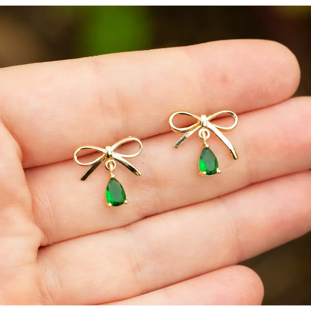 Birthstone Bow Dangle Earrings Earrings Handmade Handcrafted