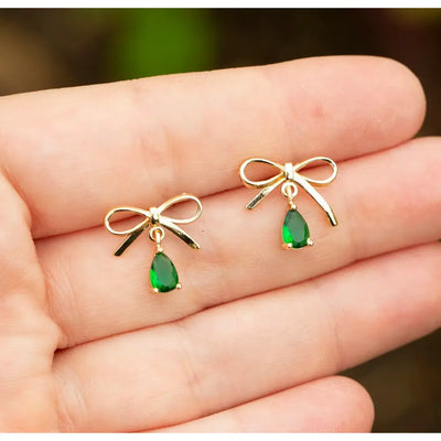 Birthstone Bow Dangle Earrings Earrings Handmade Handcrafted