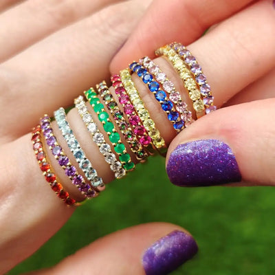 Birthstone Half Eternity Band Rings Handmade Handcrafted