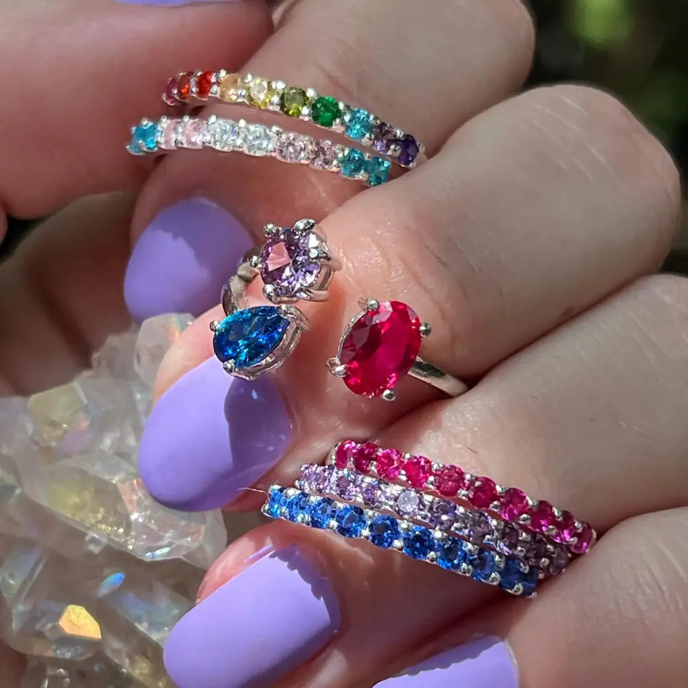 3 Stone Ring - Bisexual Flag Rings Handmade Handcrafted