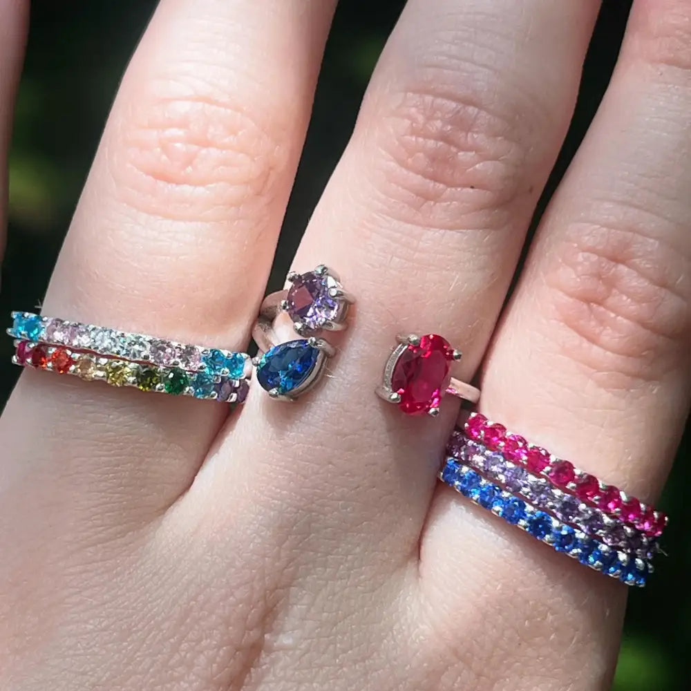 3 Stone Ring - Bisexual Flag Rings Handmade Handcrafted