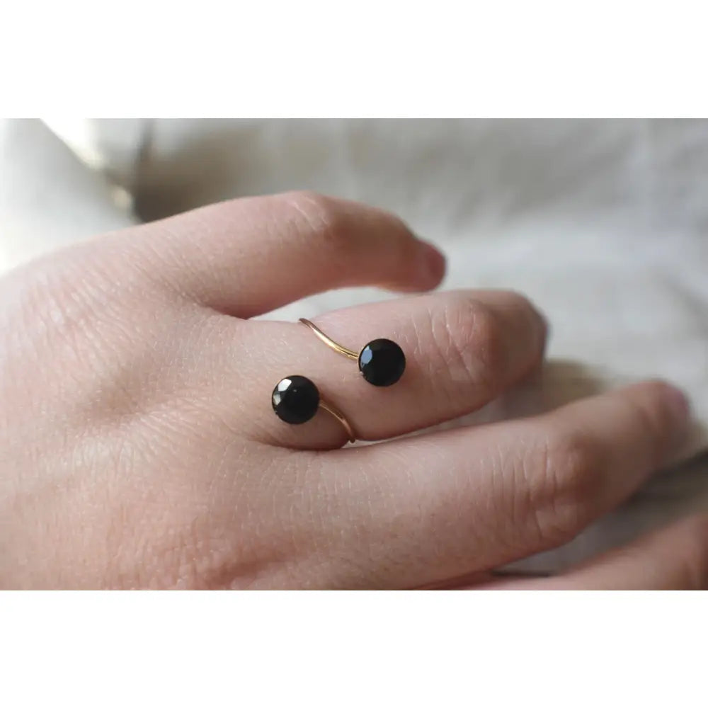 Black Onyx and Onyx Double Stone Ring (small) Rings Handmade Handcrafted