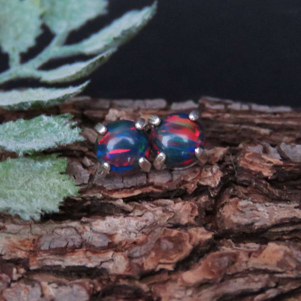 Black Opal Stud Earrings Earrings Handmade Handcrafted