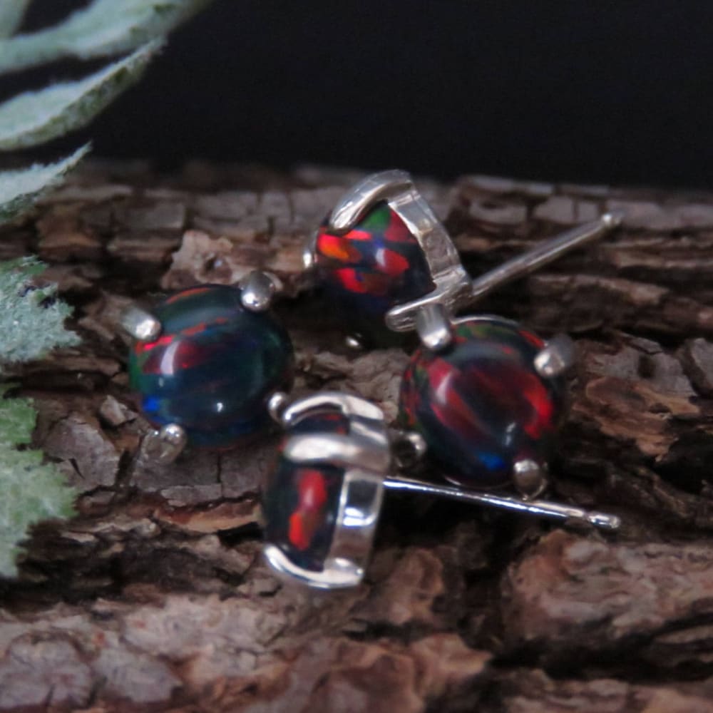 Black Opal Stud Earrings Earrings Handmade Handcrafted