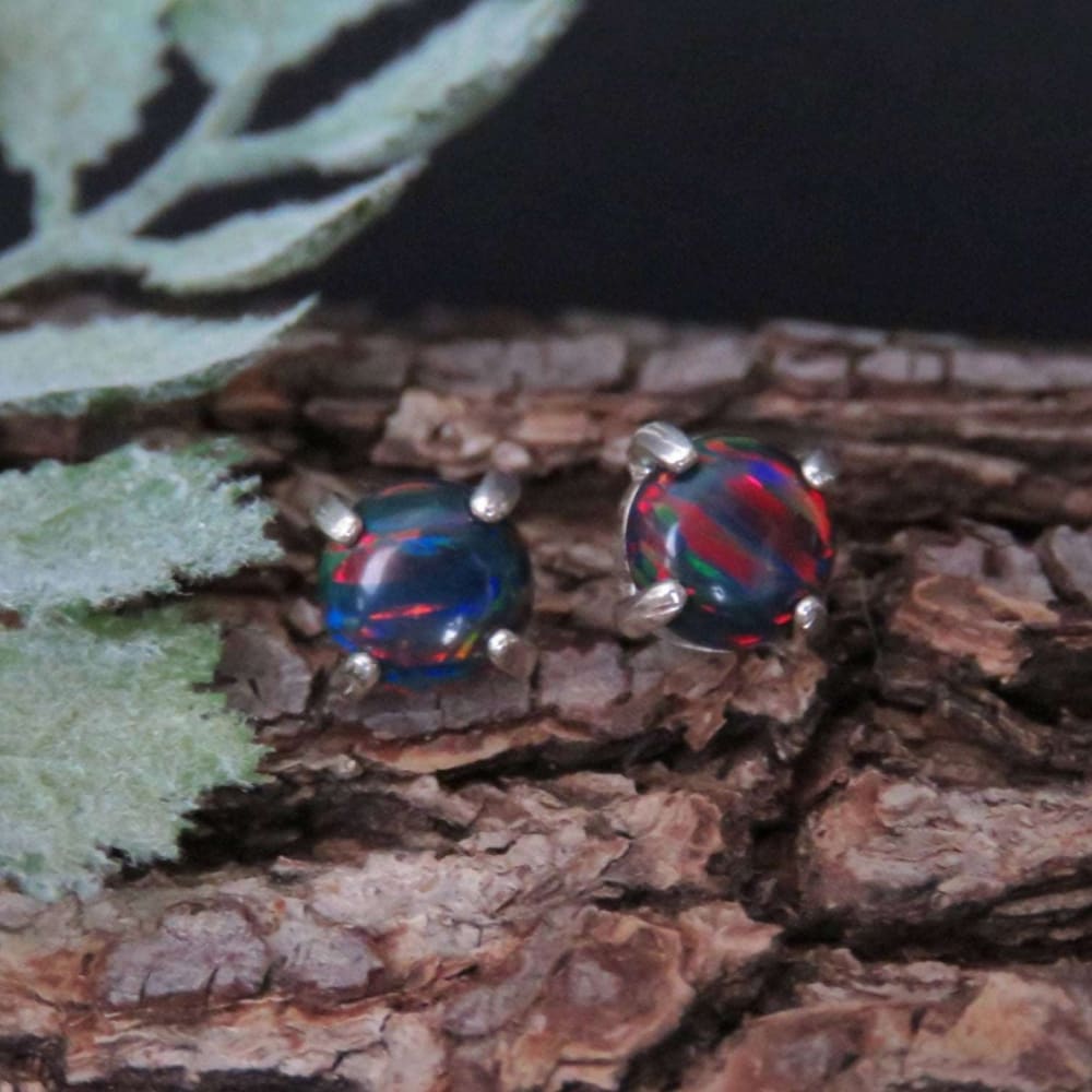 Black Opal Stud Earrings Earrings Handmade Handcrafted