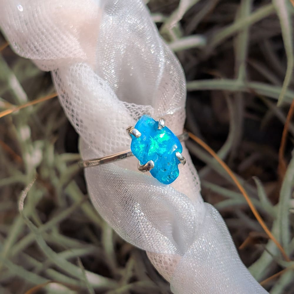 Blue Raw Australian Opal Ring Rings Handmade Handcrafted