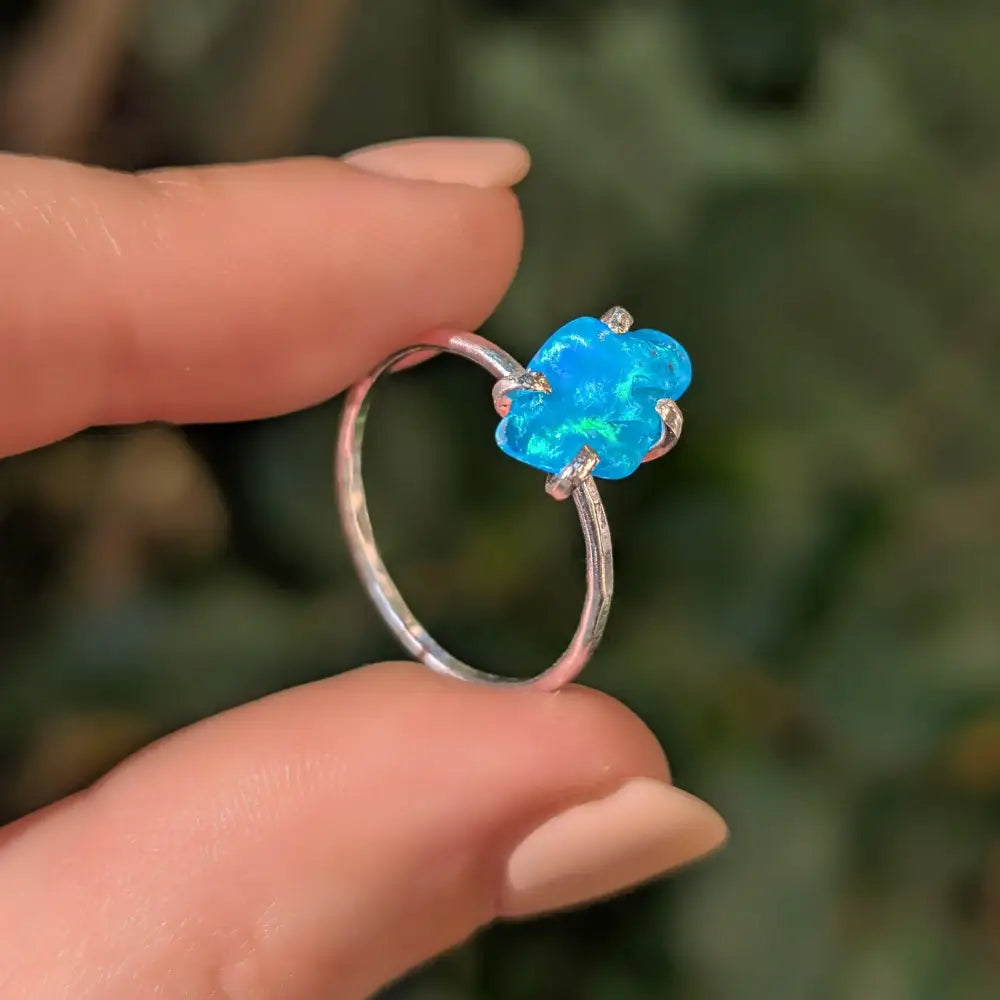 Blue Raw Australian Opal Ring Rings Handmade Handcrafted