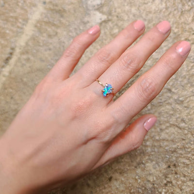 Blue Raw Australian Opal Ring Rings Handmade Handcrafted