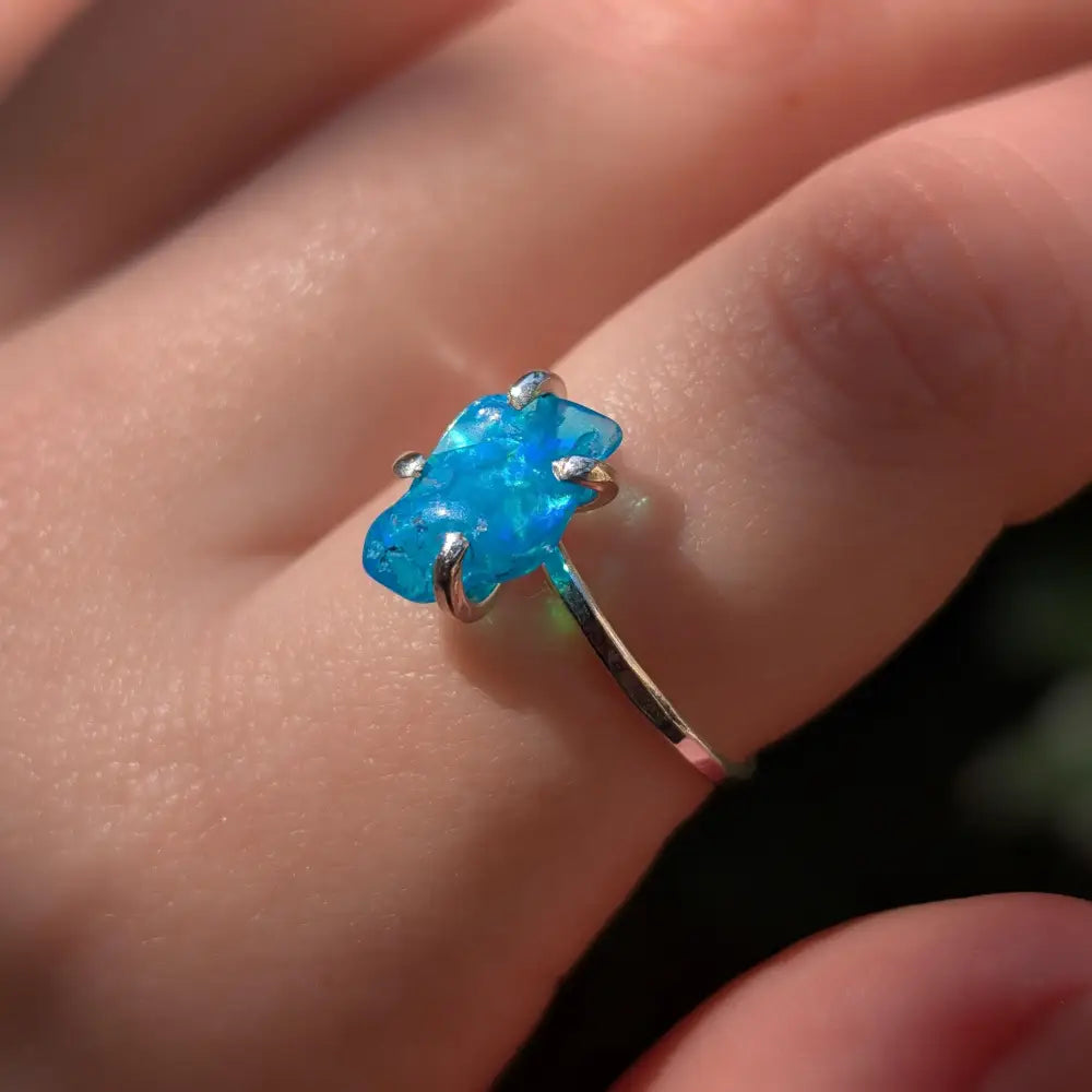 Blue Raw Australian Opal Ring Rings Handmade Handcrafted