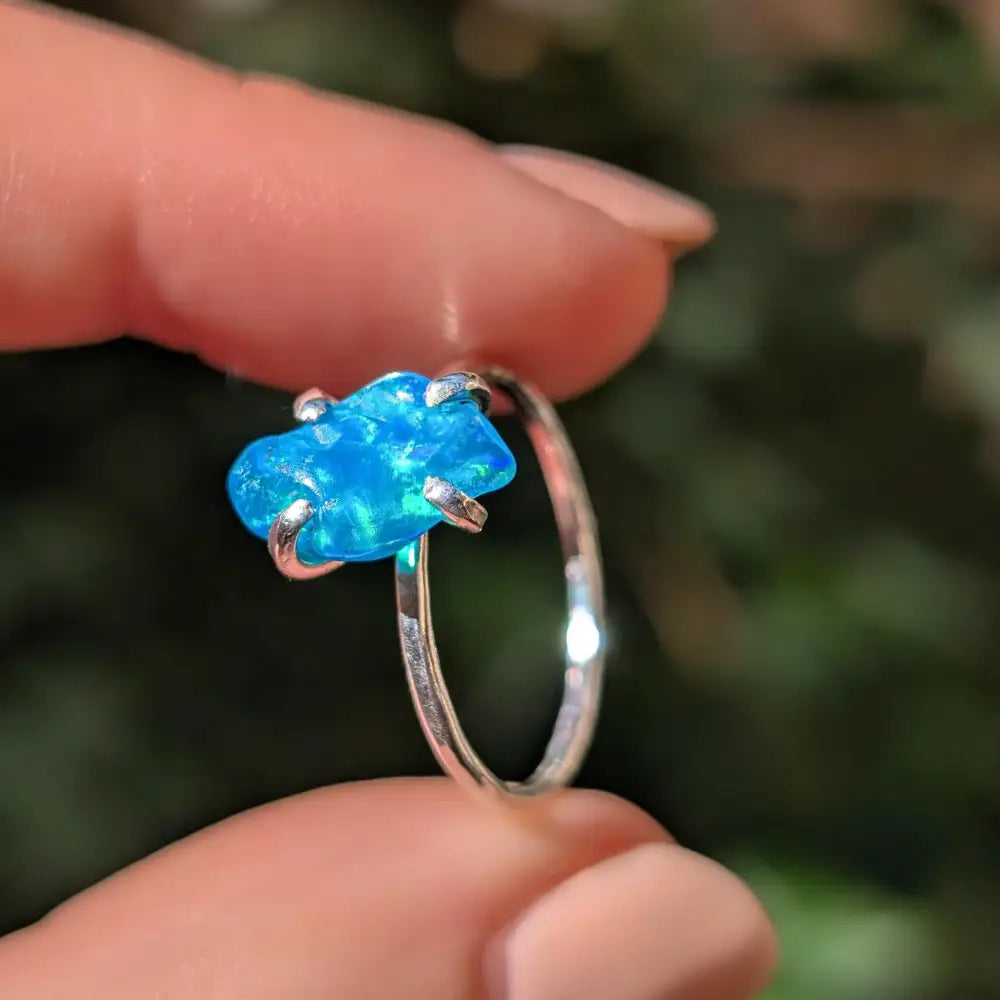 Blue Raw Australian Opal Ring Rings Handmade Handcrafted