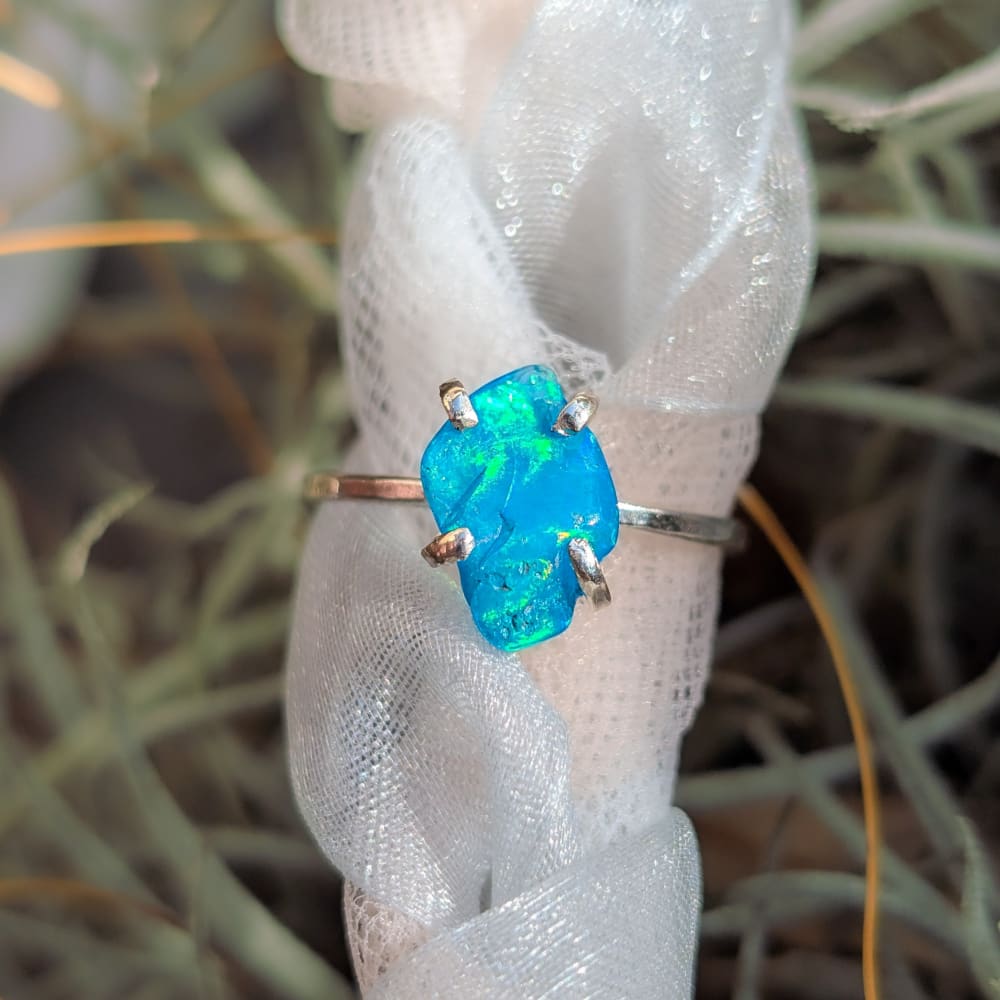 Blue Raw Australian Opal Ring Rings Handmade Handcrafted