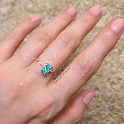 Blue Raw Australian Opal Ring Rings Handmade Handcrafted