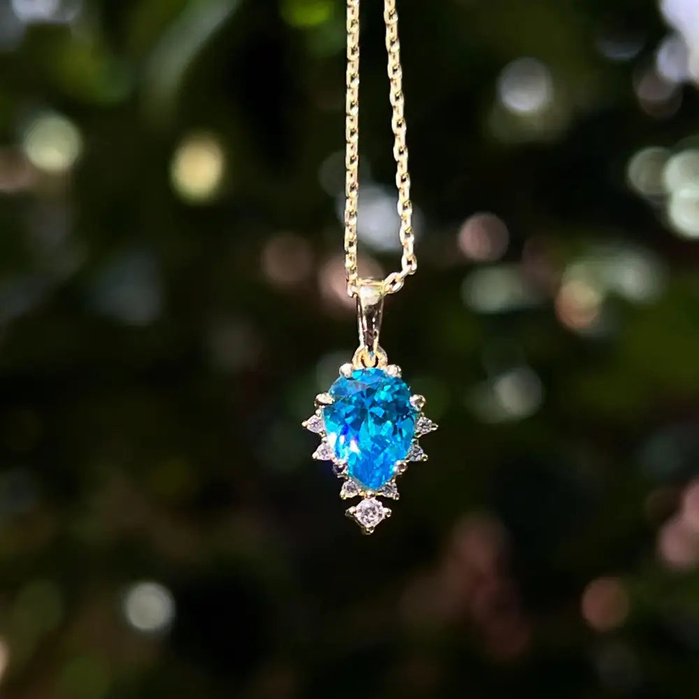 Celestial Drop - Blue Topaz Upside-Down Teardrop Necklace Necklaces Handmade Handcrafted