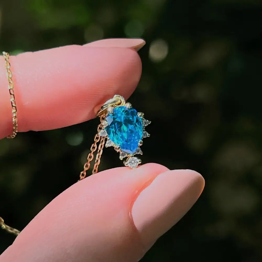 Celestial Drop - Blue Topaz Upside-Down Teardrop Necklace Necklaces Handmade Handcrafted