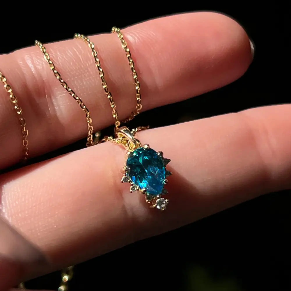 Celestial Drop - Blue Topaz Upside-Down Teardrop Necklace Necklaces Handmade Handcrafted