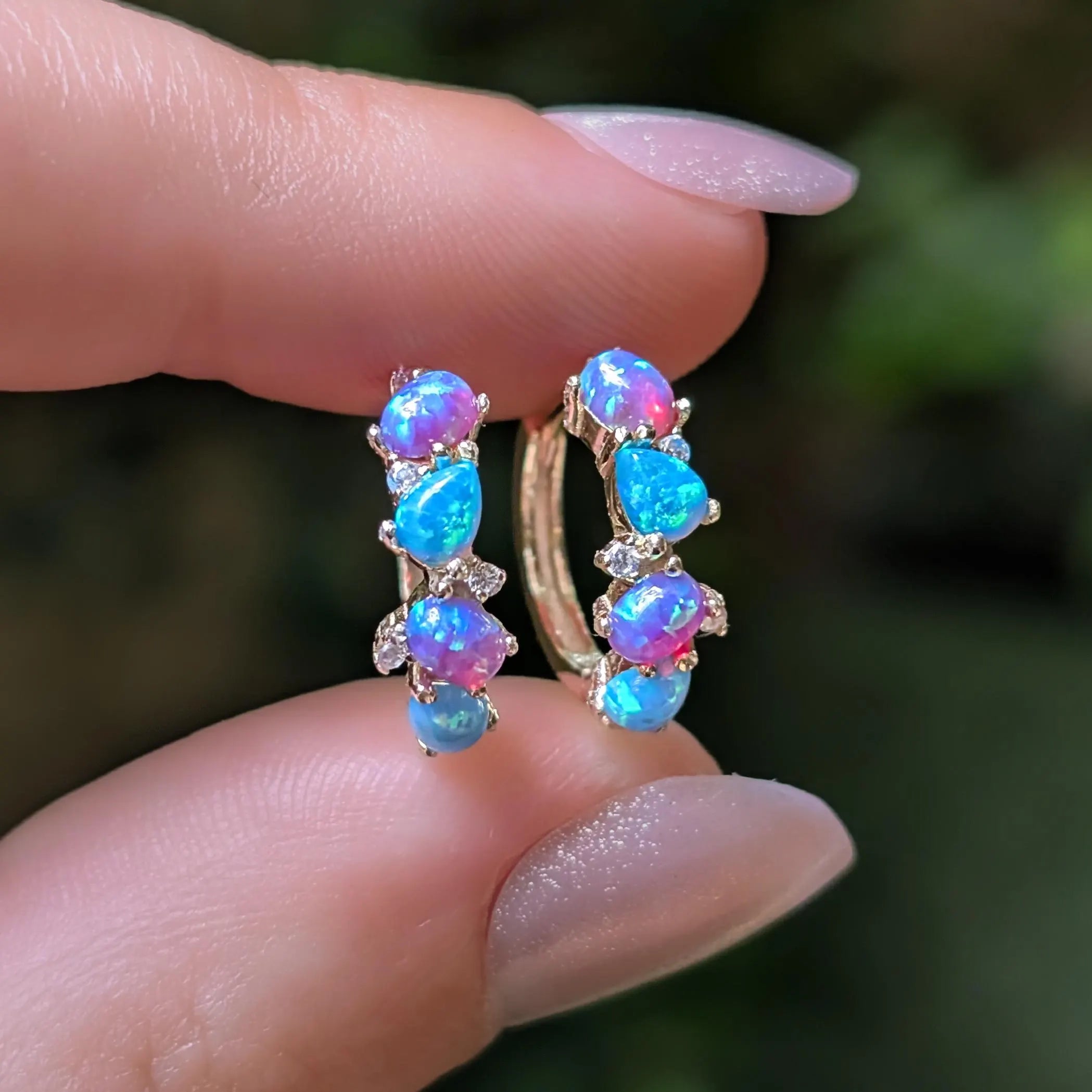 The Legacy Earrings - Blue and Purple Opal Hoops