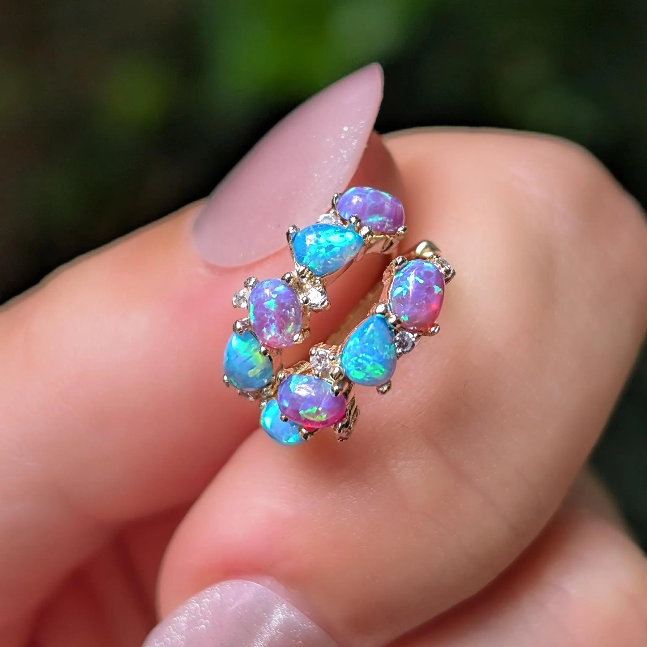 The Legacy Earrings - Blue and Purple Opal Hoops