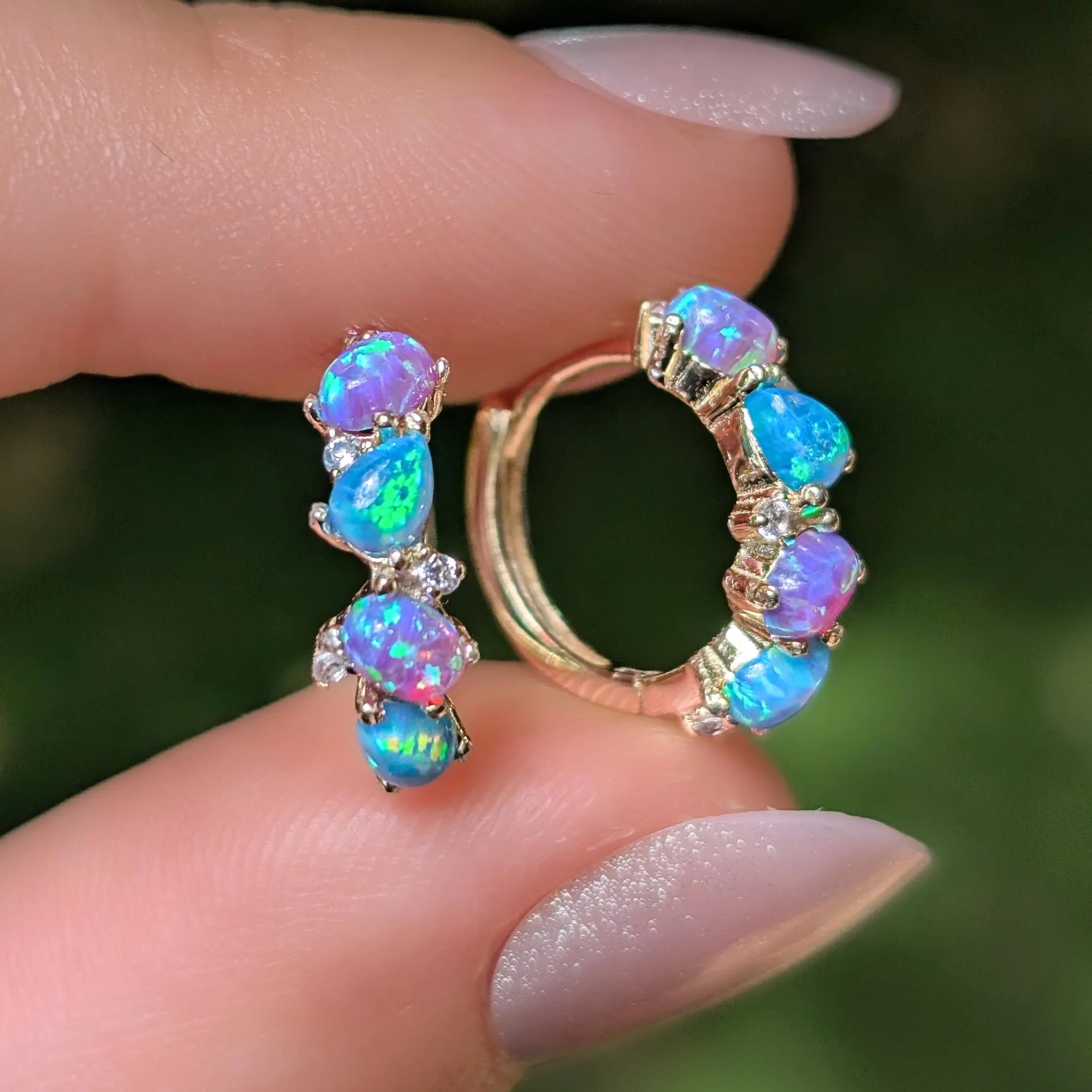 The Legacy Earrings - Blue and Purple Opal Hoops