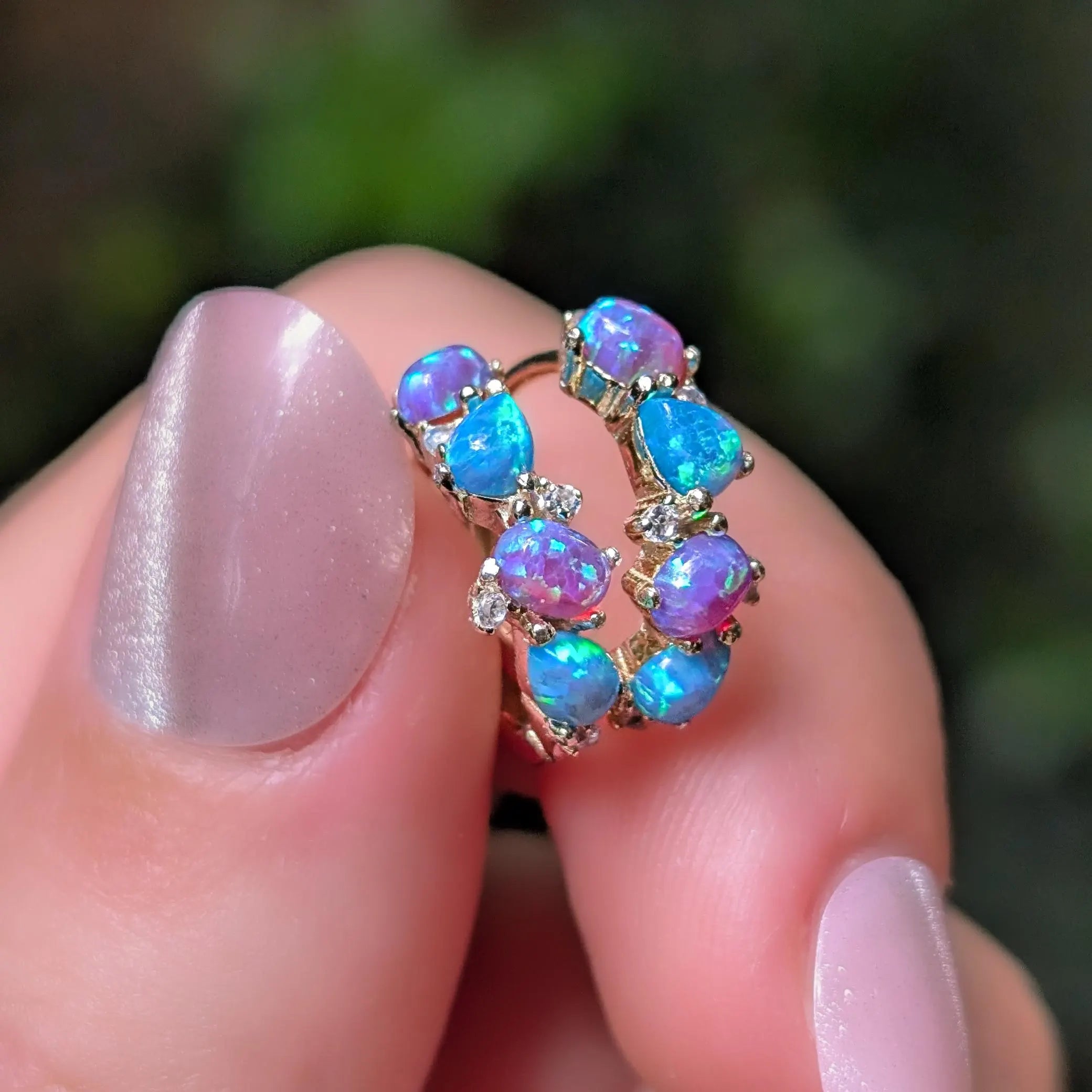 The Legacy Earrings - Blue and Purple Opal Hoops