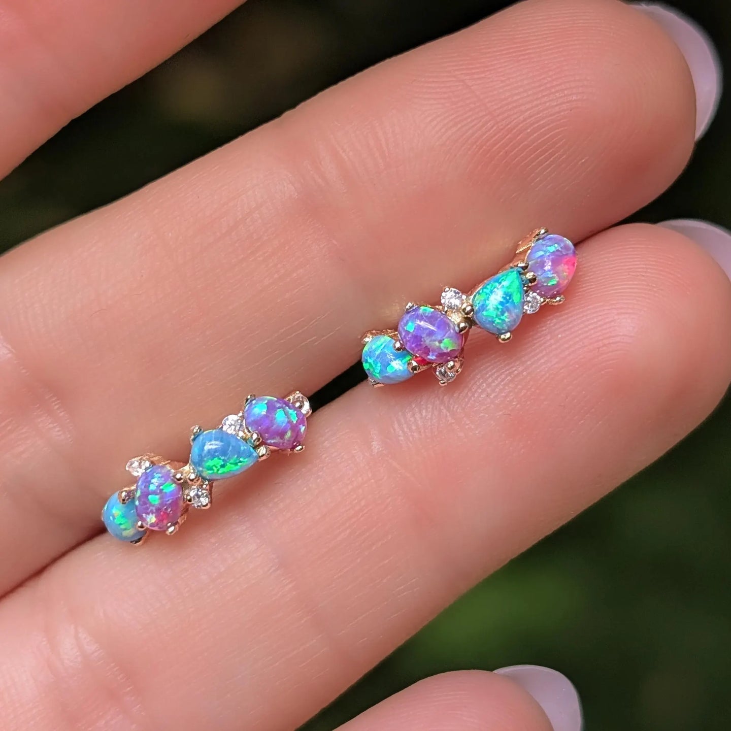 The Legacy Earrings - Blue and Purple Opal Hoops