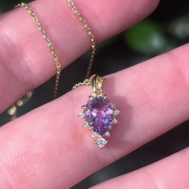 Celestial Drop - Amethyst Upside-Down Teardrop Necklace Necklaces Handmade Handcrafted
