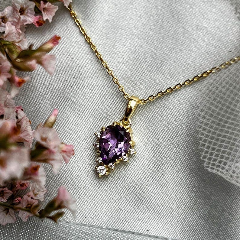 Celestial Drop - Amethyst Upside-Down Teardrop Necklace Necklaces Handmade Handcrafted