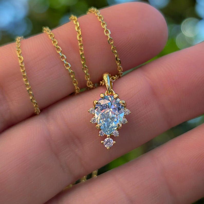 Celestial Drop - Aquamarine Upside-Down Teardrop Necklace Necklaces Handmade Handcrafted