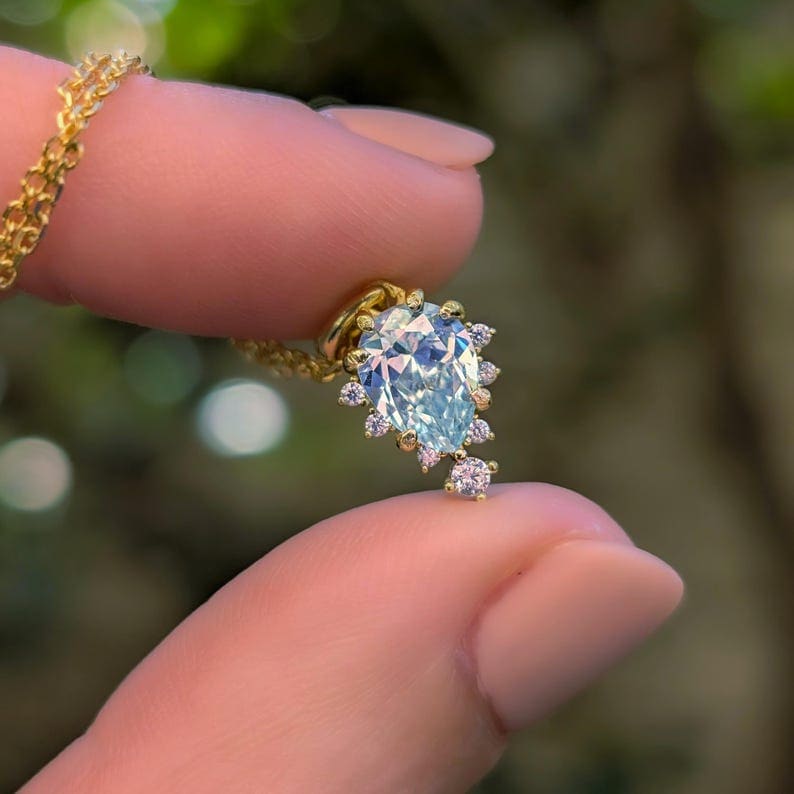 Celestial Drop - Aquamarine Upside-Down Teardrop Necklace Necklaces Handmade Handcrafted