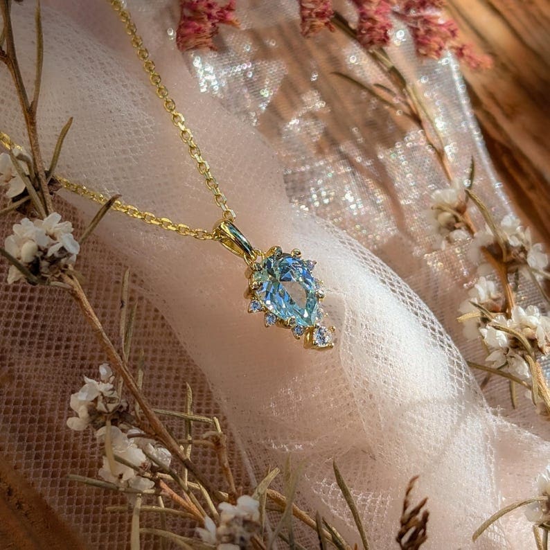 Celestial Drop - Aquamarine Upside-Down Teardrop Necklace Necklaces Handmade Handcrafted