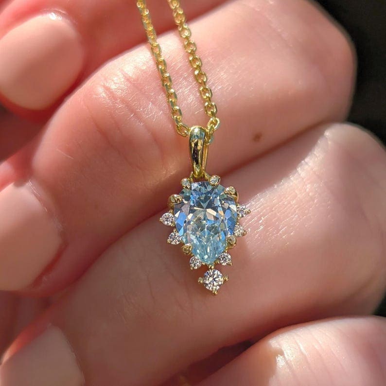 Celestial Drop - Aquamarine Upside-Down Teardrop Necklace Necklaces Handmade Handcrafted