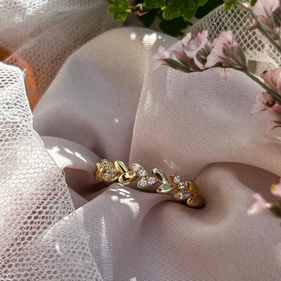Clear Quartz Laurel Leaf Half Eternity Band Rings Handmade Handcrafted