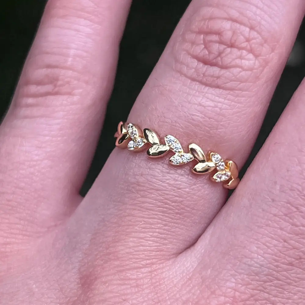 Moissanite Laurel Leaf Half Eternity Band Rings Handmade Handcrafted