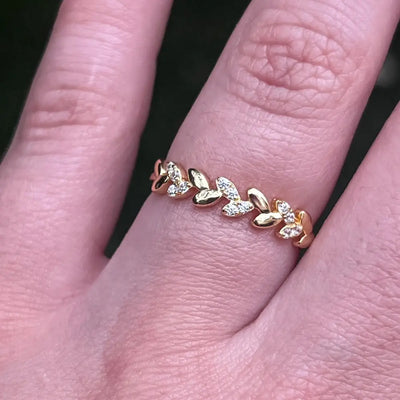 Clear Quartz Laurel Leaf Half Eternity Band Rings Handmade Handcrafted
