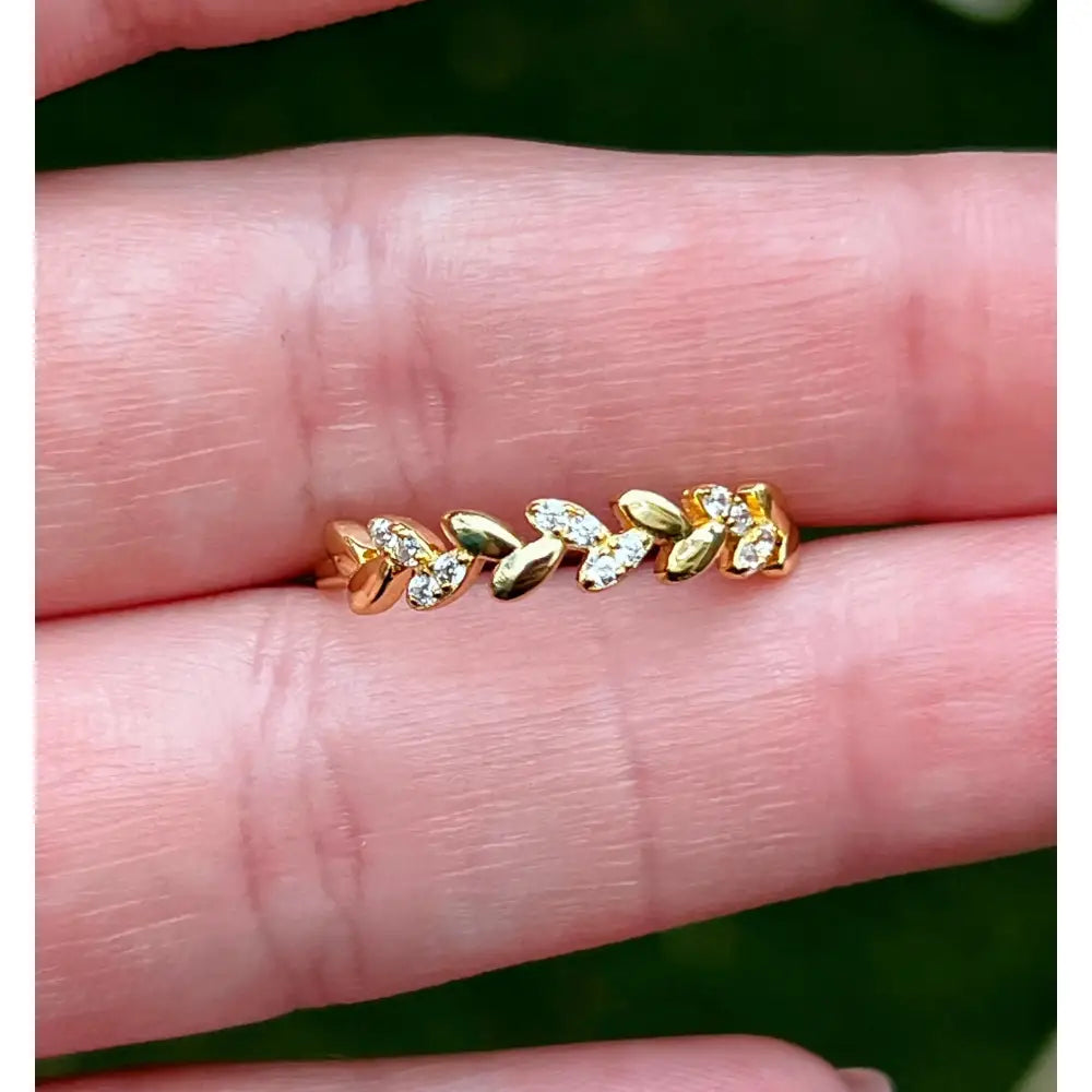 Clear Quartz Laurel Leaf Half Eternity Band Rings Handmade Handcrafted