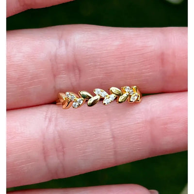 Clear Quartz Laurel Leaf Half Eternity Band Rings Handmade Handcrafted