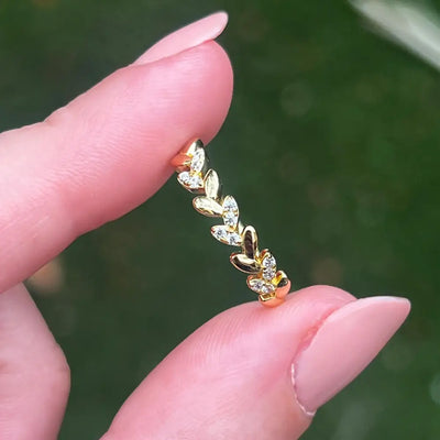 Clear Quartz Laurel Leaf Half Eternity Band Rings Handmade Handcrafted
