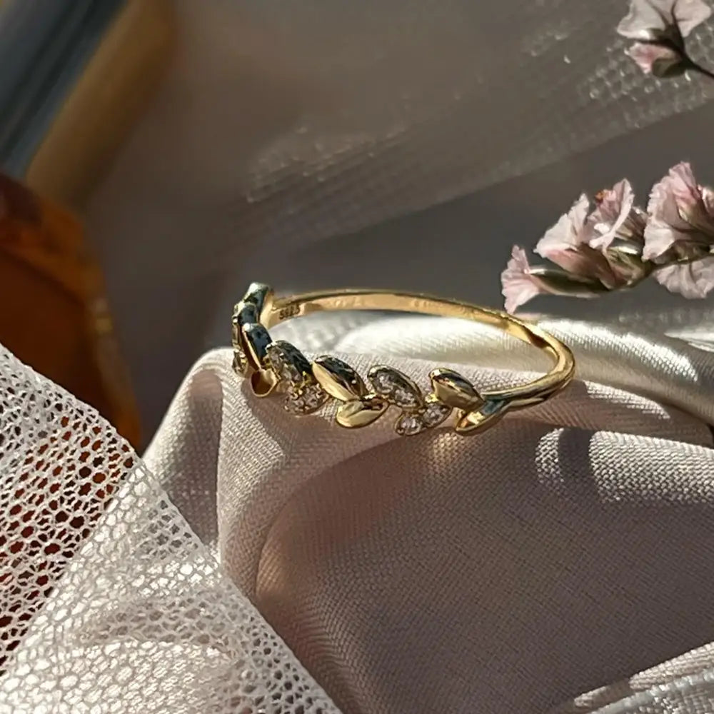 Clear Quartz Laurel Leaf Half Eternity Band Rings Handmade Handcrafted