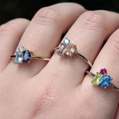 Custom 3 Stone Cluster Ring Rings Handmade Handcrafted