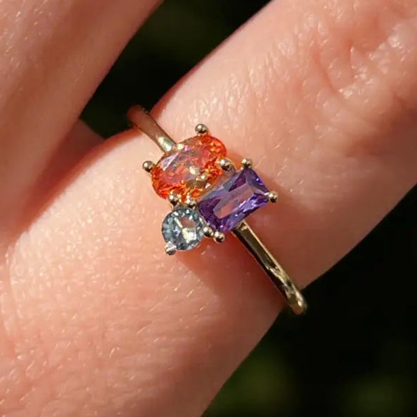 Custom 3 Stone Cluster Ring Rings Handmade Handcrafted