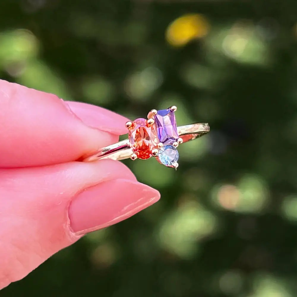 Custom 3 Stone Cluster Ring Rings Handmade Handcrafted