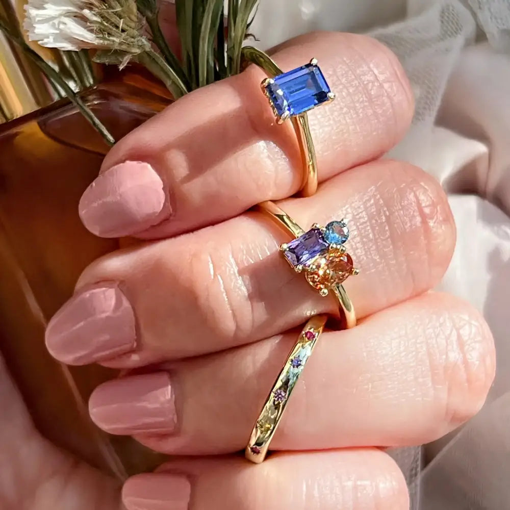 Custom 3 Stone Cluster Ring Rings Handmade Handcrafted